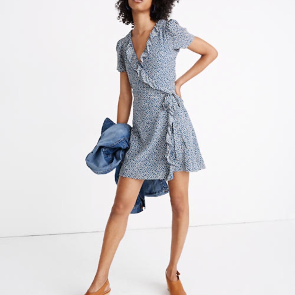 Madewell Silk Ruffle-Edge Wrap Dress Bitsy Floral